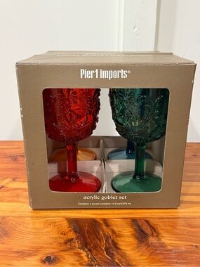 NWT Pier 1 Imports Acrylic Goblet Tumbler Set of 4 Red Green Blue Orange